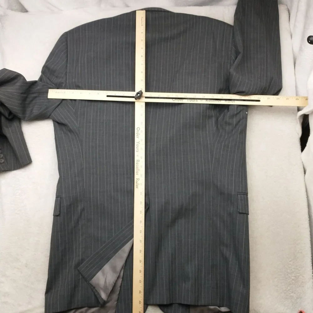 Hart Schaffner Marx‎ Blazer Mens 46 XL Gray Stripe Traveler 2 Button Wool Jacket
